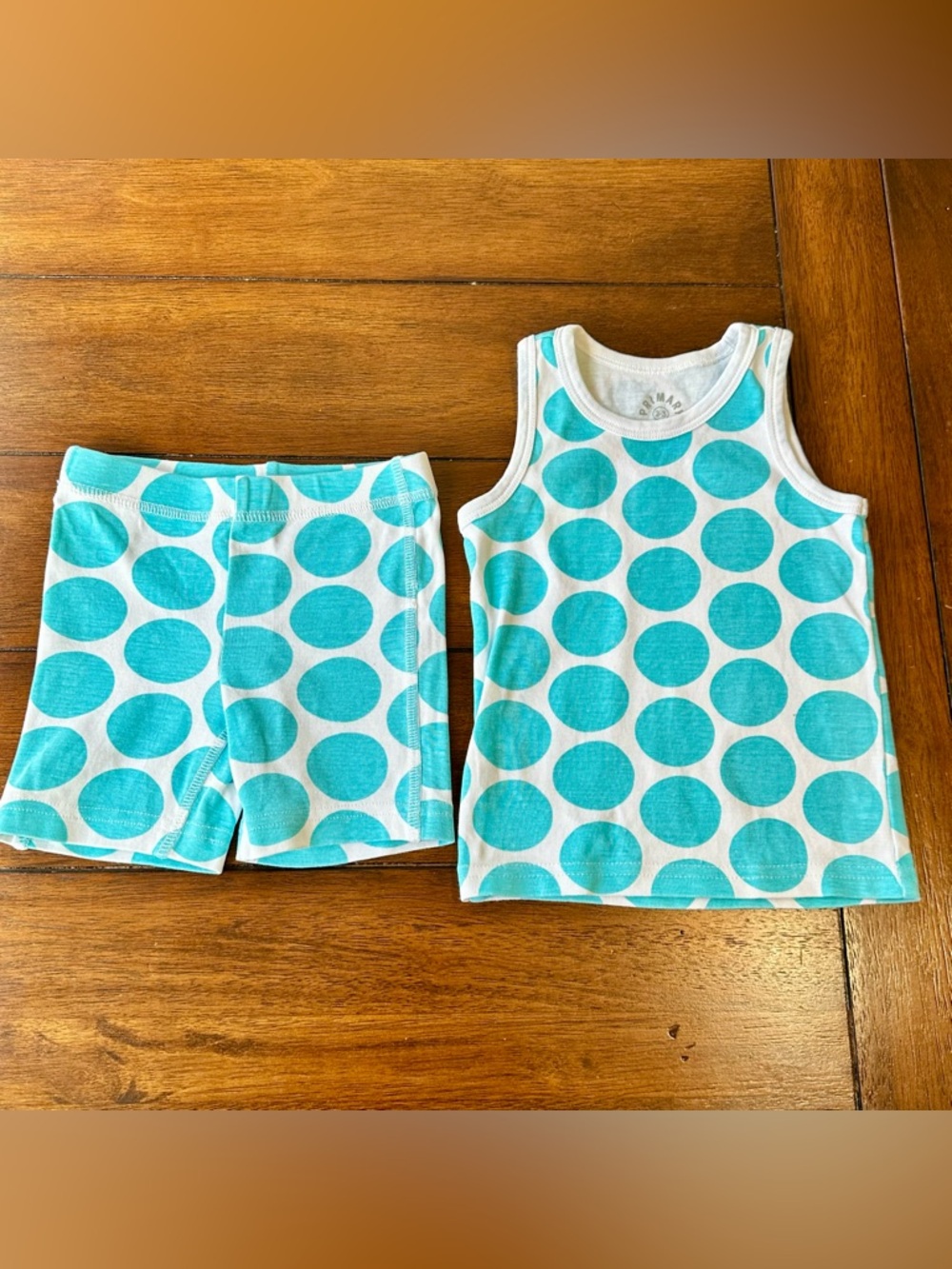 Primary Peacock Blue Dot Tank Top Pajamas | Size 2-3T